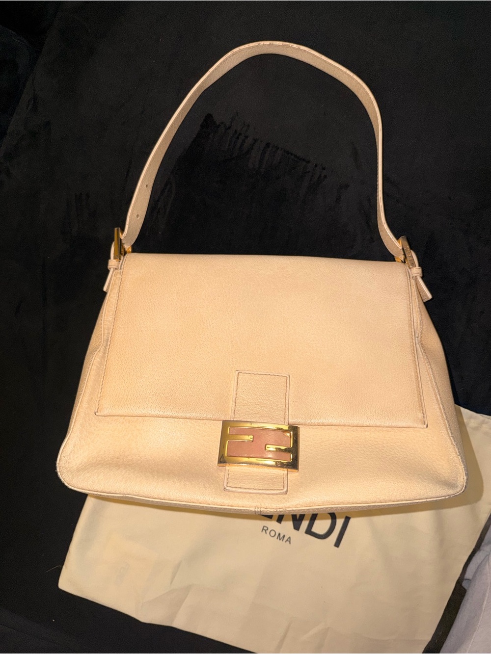 AUTHENTIC RARE FENDI CALFSKIN MAMMA FOREVER BAGUETTE CREAM